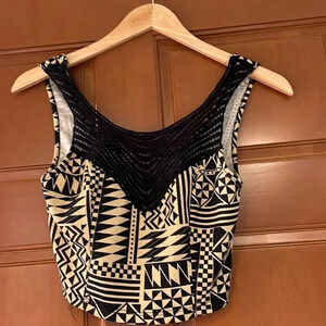 ELODIE cream and black womans crop tank top